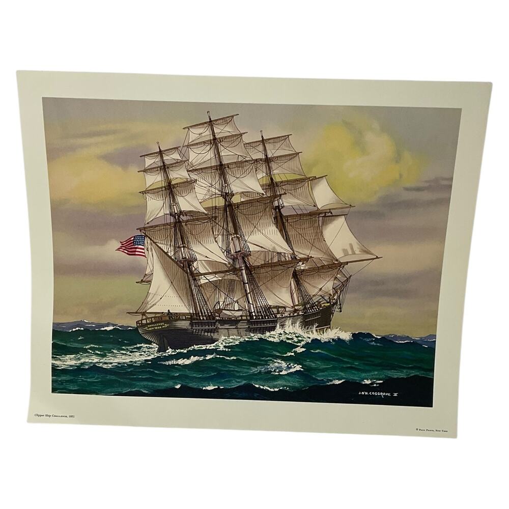 Clipper Ship Challenge 1851 Print by JOH Cosgrave‎ II Nautical Wall Art
